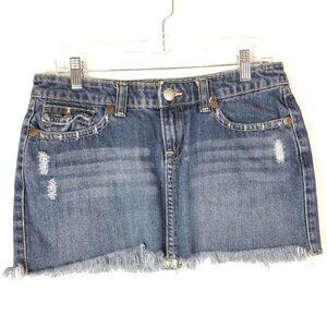 Aeropostale denim super mini‎ skirt light distressed size 7/8 frayed raw hem